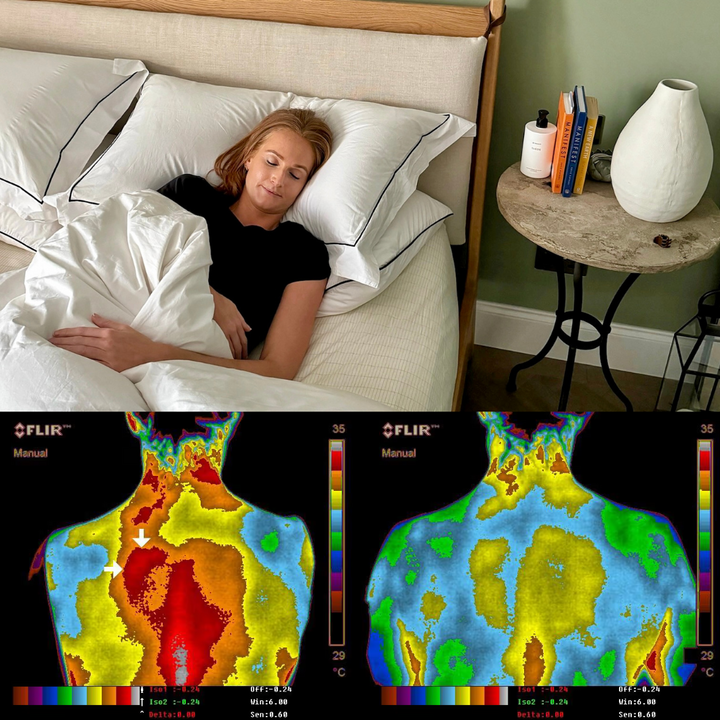 A before and after x ray image next to a lady sleeping